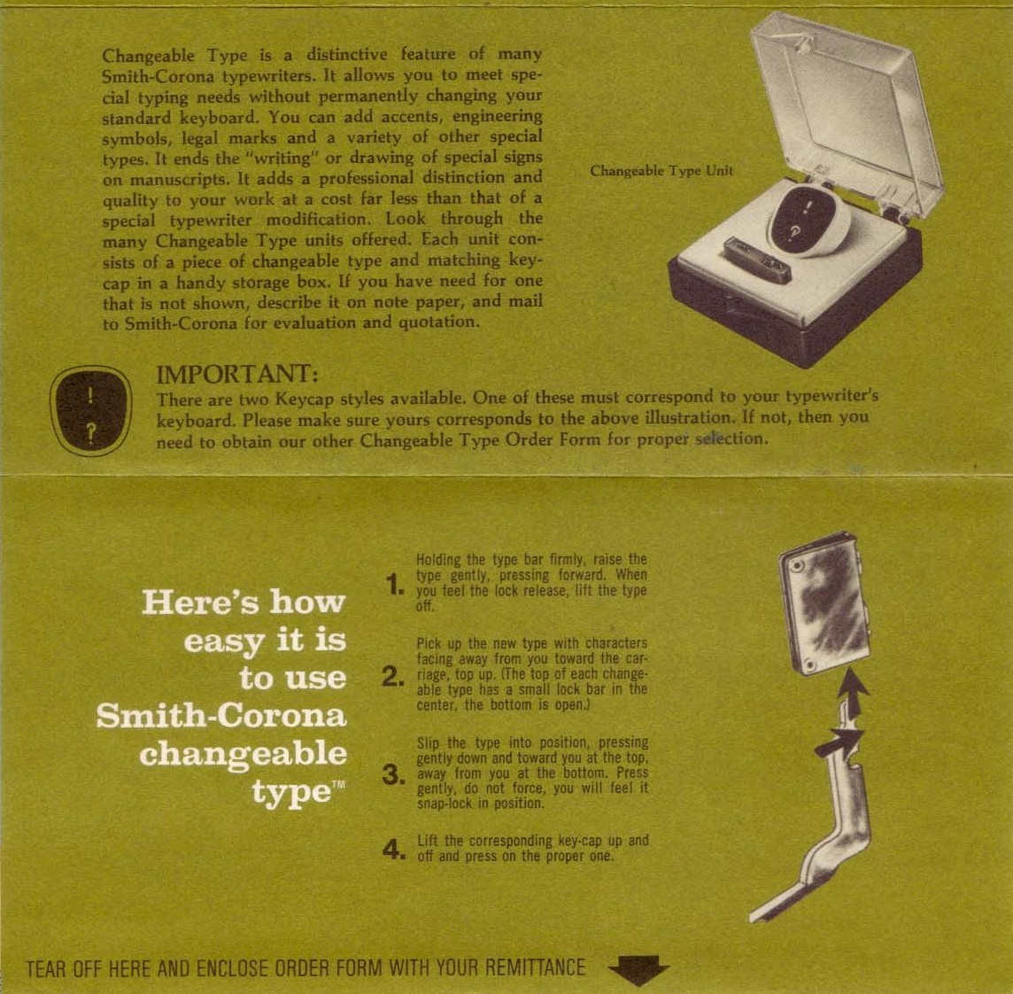 A 1969 brochure from Smith-Corona showing their interchangeable interrobang key.