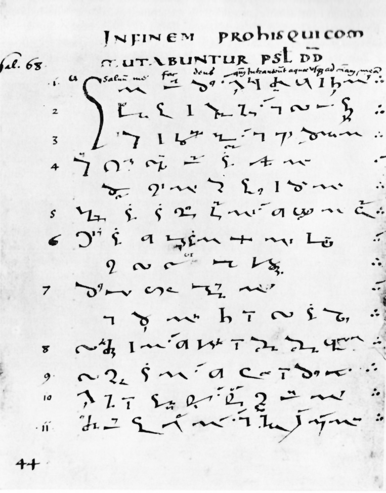 Psalm 68, written in Tironian notes
