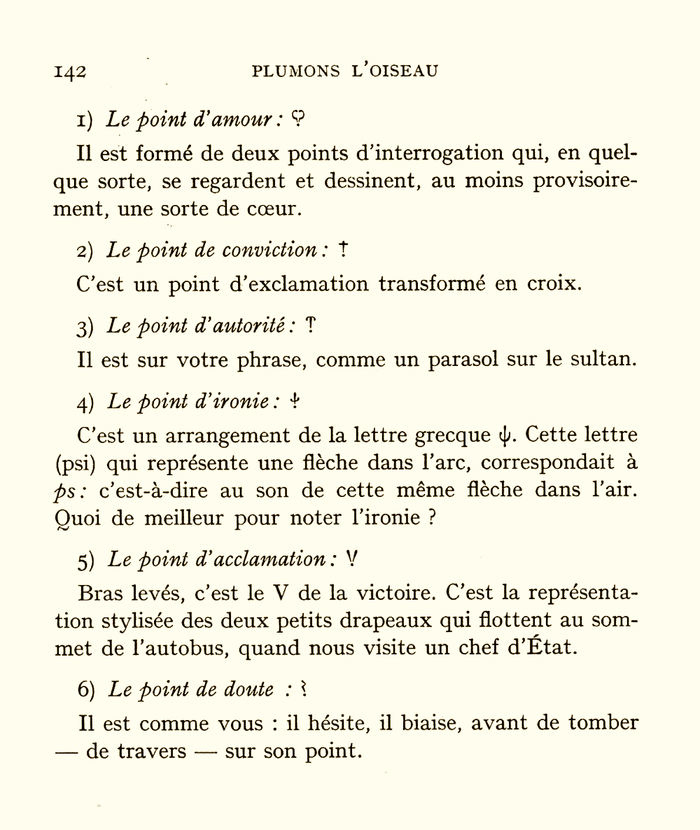 Hervé Bazin’s menagerie of proposed punctuation marks