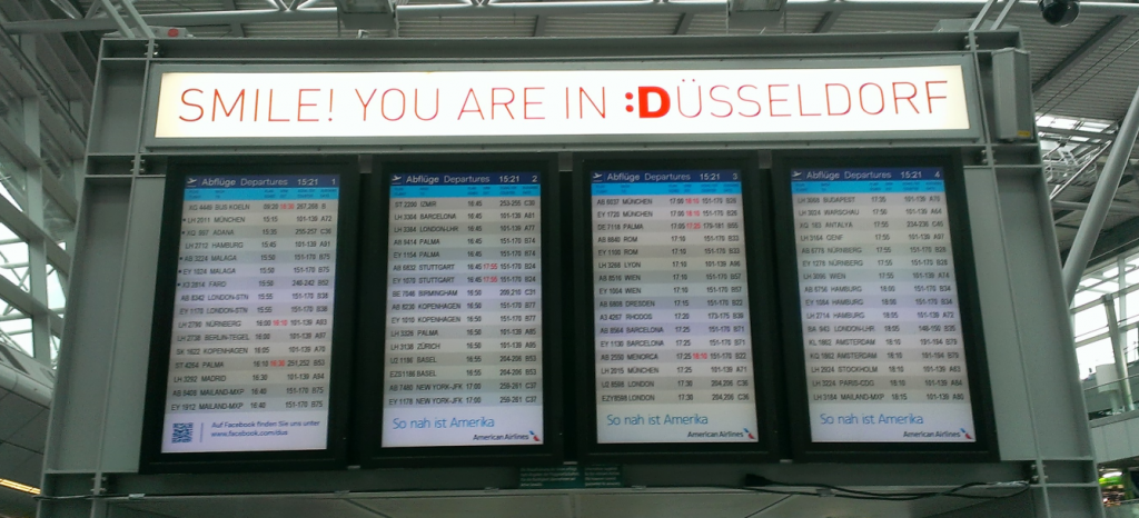 Departure board in Düsseldorf Airport