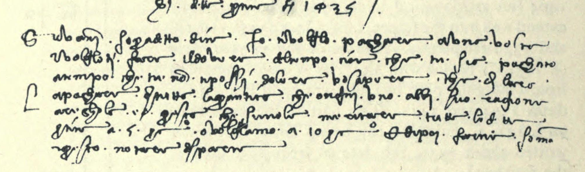 Reproduced from David Eugene Smith's 1908 Rara Arithmetica, the last line of this manuscript contains the abbreviation pcº, with the 'c' pulled out into a long horizontal stroke. (Image from archive.org.)