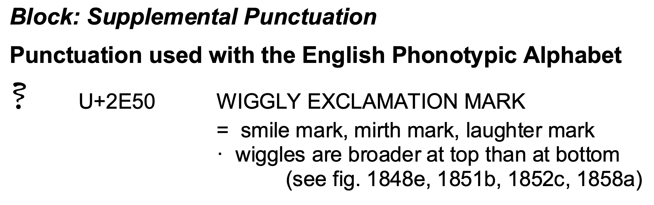 Text describing the proposed Unicode "wiggle exclamation mark"