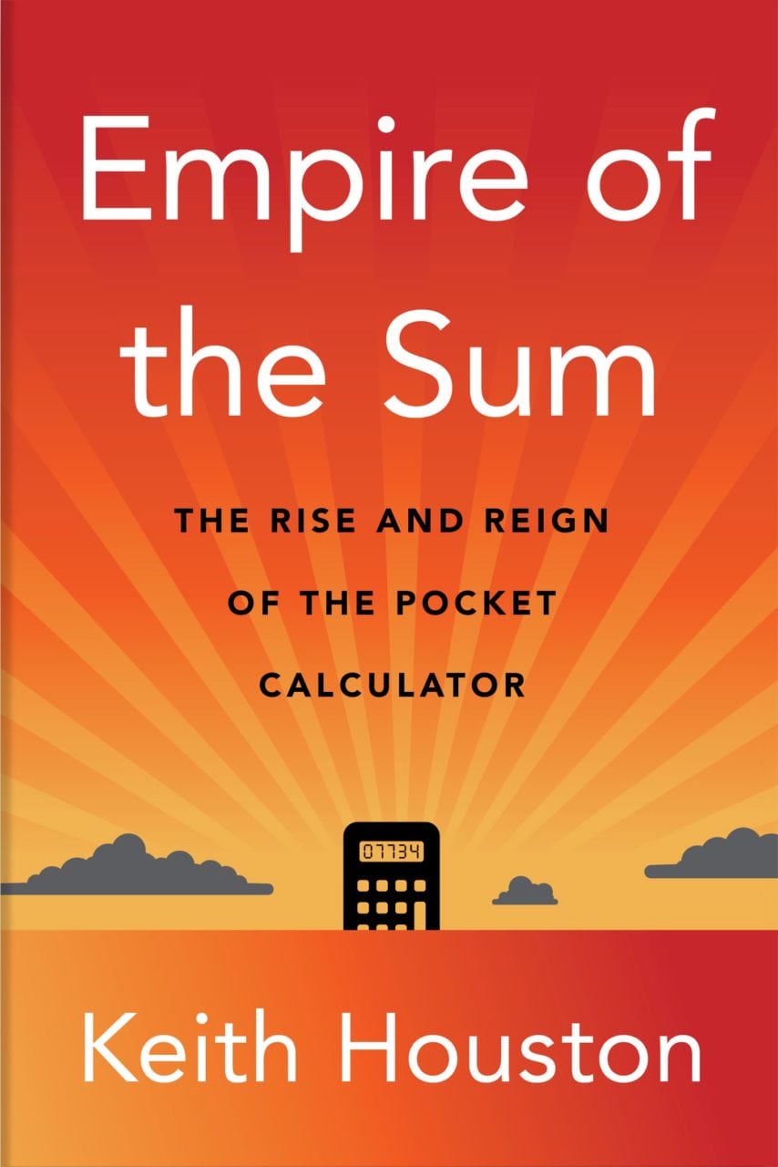 The sun rises behind a pocket calculator, whose display reads "07734"