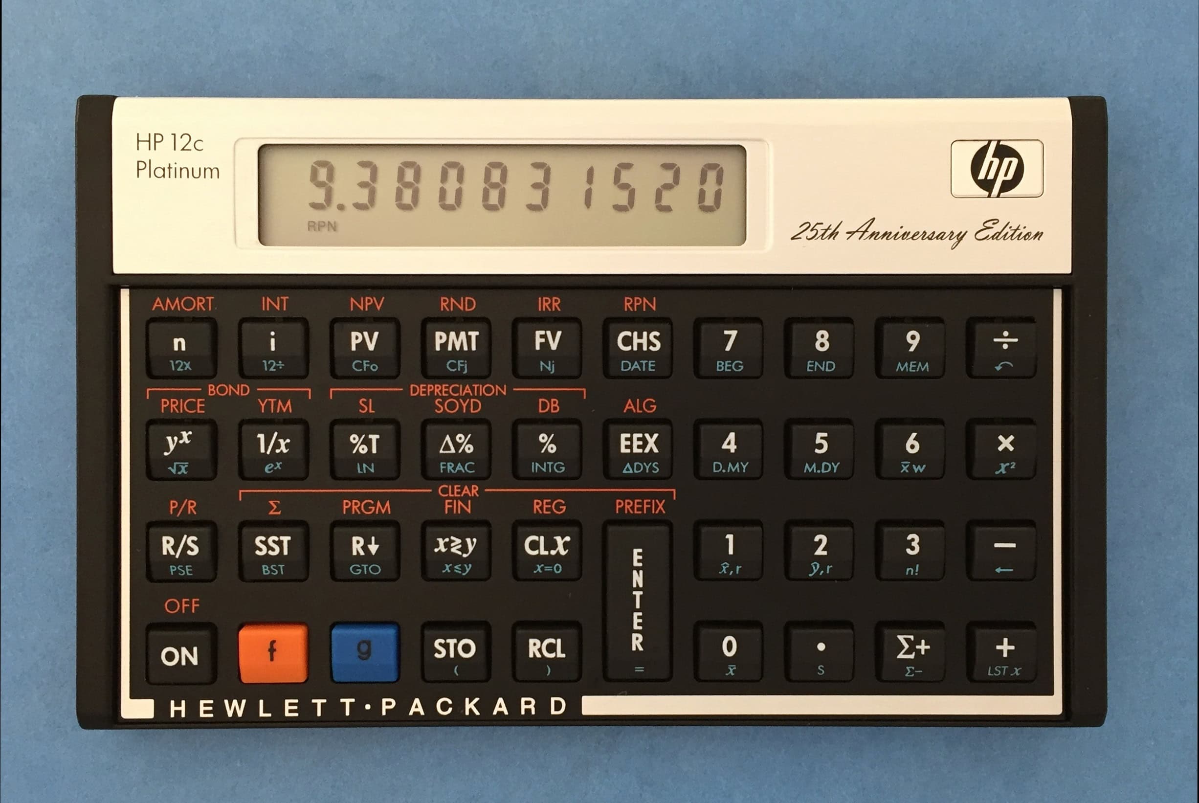 A 25th anniversary edition of the HP-12c calculator